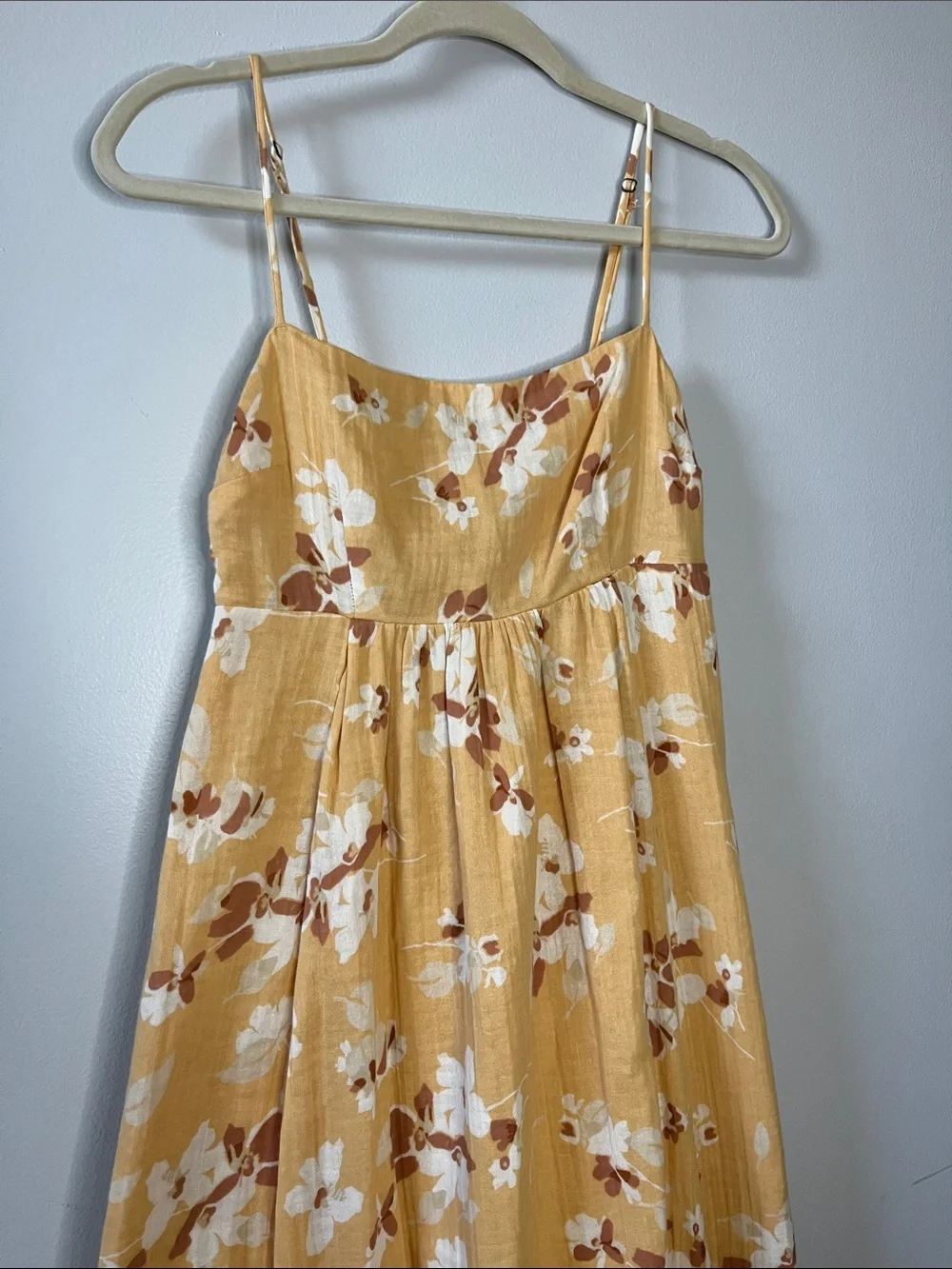 Abercrombie and Fitch butter yellow floral 100% cotton babydoll maxi gauzy dress